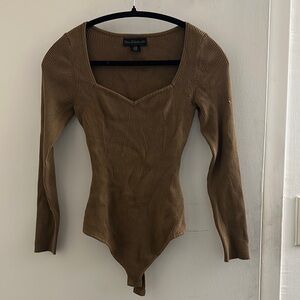 House of Harlow 1960 Tan Ribbed Bodysuit